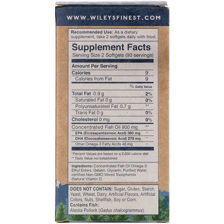 Wiley's Finest, Wild Alaskan Fish Oil, Easy Swallow Minis, 450 mg, 180 Softgels:زيت السمك أوميغا 3, EPA DHA