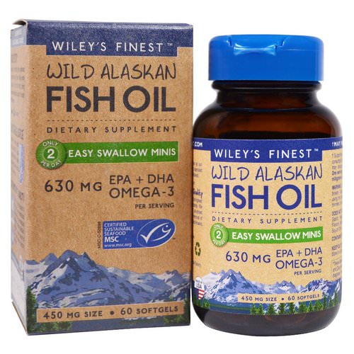 Wiley's Finest, Wild Alaskan Fish Oil, Easy Swallow Minis, 450 mg, 60 Softgels فوائد