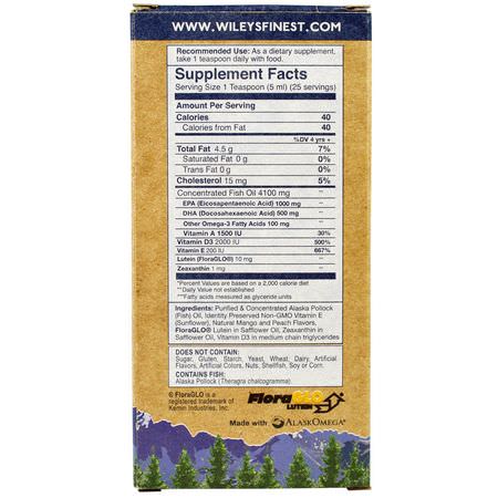 Wiley's Finest, Wild Alaskan Fish Oil, Elementary EPA, For Kids! Natural Mango Peach Flavor, 1500 mg, 4.23 fl oz (125 ml):أ,ميغا, DHA للأطفال