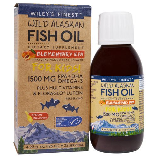 Wiley's Finest, Wild Alaskan Fish Oil, Elementary EPA, For Kids! Natural Mango Peach Flavor, 1500 mg, 4.23 fl oz (125 ml) فوائد