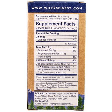 Wiley's Finest, Wild Alaskan Fish Oil, Peak EPA, 1250 mg, 120 Fish Softgels:زيت السمك أوميغا 3, EPA DHA