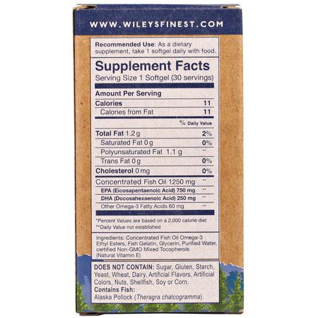 Wiley's Finest, Wild Alaskan Fish Oil, Peak EPA, 1250 mg, 30 Fish Softgels:زيت السمك أوميغا 3, EPA DHA