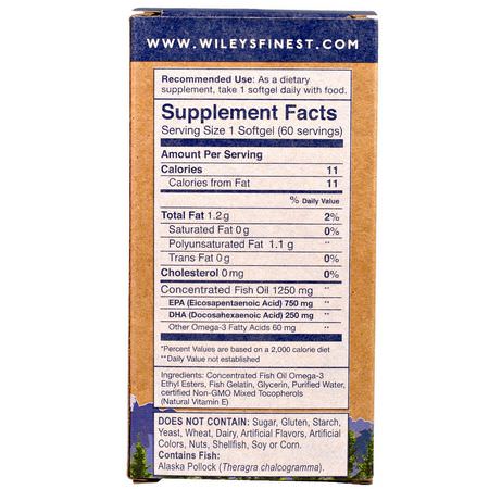 Wiley's Finest, Wild Alaskan Fish Oil, Peak EPA, 1250 mg, 60 Fish Softgels:زيت السمك أوميغا 3, EPA DHA