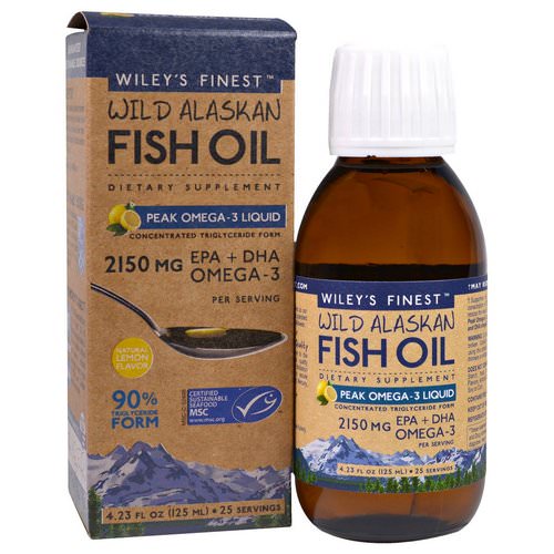 Wiley's Finest, Wild Alaskan Fish Oil, Peak Omega-3 Liquid, Natural Lemon Flavor, 2150 mg, 4.23 fl oz (125 ml) فوائد