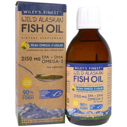 Wiley's Finest, Wild Alaskan Fish Oil, Peak Omega-3 Liquid, Natural Lemon Flavor, 2150 mg, 8.45 fl oz (250 ml) فوائد