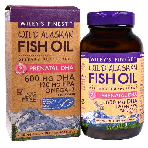 Wiley's Finest, Wild Alaskan Fish Oil, Prenatal DHA, 600 mg, 180 Fish Softgels فوائد