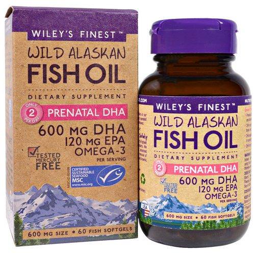 Wiley's Finest, Wild Alaskan Fish Oil, Prenatal DHA, 600 mg, 60 Fish Softgels فوائد