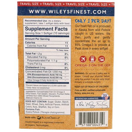 Wiley's Finest, Wiley's Finest, Wild Alaskan Fish Oil, Peak EPA, 1250 mg, 10 Fish Softgels:زيت السلم,ن, Omega EPA DHA