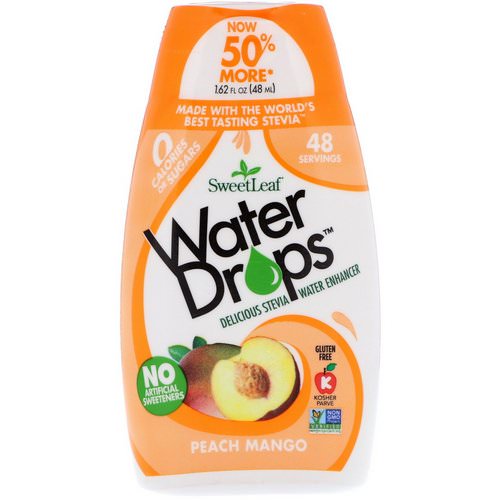 Wisdom Natural, SweetLeaf, Water Drops, Delicious Stevia Water Enhancer, Peach Mango, 1.62 fl oz (48 ml) فوائد