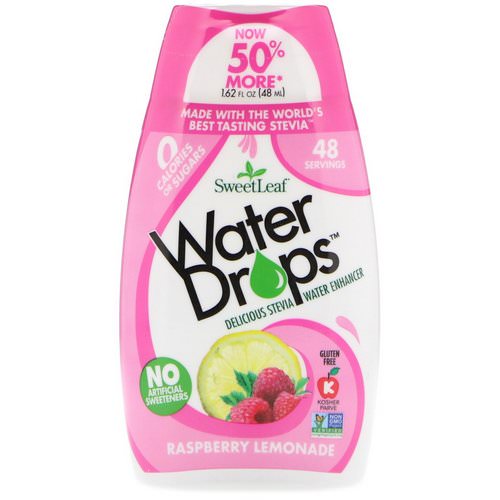 Wisdom Natural, SweetLeaf, Water Drops, Delicious Stevia Water Enhancer, Raspberry Lemonade, 1.62 fl oz (48 ml) فوائد