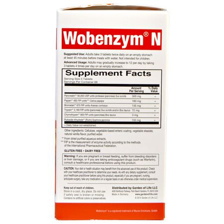 Wobenzym N, Joint Health, 200 Enteric-Coated Tablets:إنزيم البر,تين, الهضم