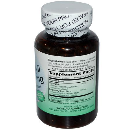 World Organic, Chlorophyll, 60 mg, 100 Capsules:كل,ر,فيل, س,برف,دز