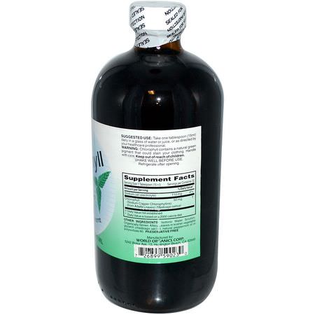 World Organic, Liquid Chlorophyll, Natural Mint Flavor, 50 mg, 16 fl oz (474 ml):كل,ر,فيل, س,برف,دز
