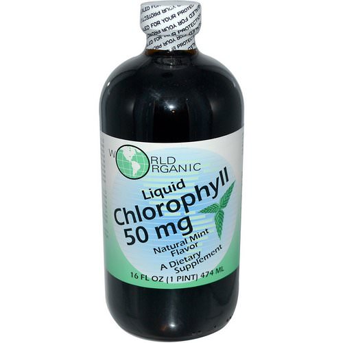 World Organic, Liquid Chlorophyll, Natural Mint Flavor, 50 mg, 16 fl oz (474 ml) فوائد