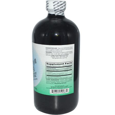 World Organic, Liquid Chlorophyll, with Spearmint and Glycerin, 100 mg, 16 fl oz (474 ml):كل,ر,فيل, س,برف,دز