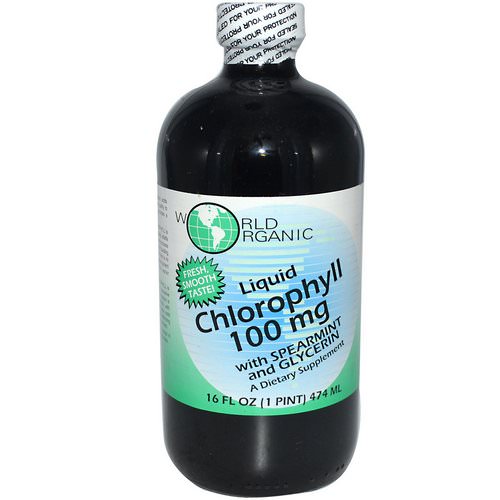 World Organic, Liquid Chlorophyll, with Spearmint and Glycerin, 100 mg, 16 fl oz (474 ml) فوائد