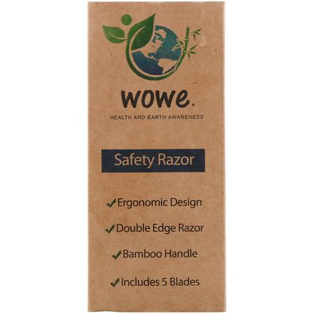 Wowe, Double Edge Safety Razor with Bamboo Handle, 1 Razor, 5 Blades:شفرات الحلاقة, إزالة الشعر