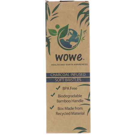 Wowe, Natural Bamboo Toothbrush, Charcoal Infused Soft Bristles, 4 Pack:فرش الأسنان, العناية بالفم