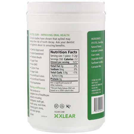 Xlear, Spry, Chewing Gum, Natural Spearmint, Sugar Free, 550 Count, (660 g):علكة, معينات