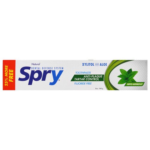 Xlear, Spry Toothpaste, Anti-Plaque Tartar Control, Fluoride Free, Natural Spearmint, 5 oz (141 g) فوائد