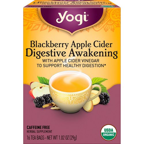 Yogi Tea, Digestive Awakening, Blackberry Apple Cider, Caffeine Free, 16 Tea Bags, 1.02 oz (29 g) فوائد