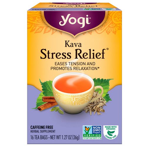 Yogi Tea, Kava Stress Relief, Caffeine Free, 16 Tea Bags, 1.27 oz (36 g) فوائد
