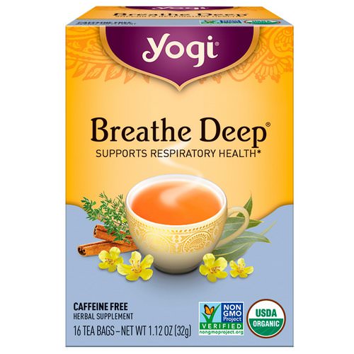 Yogi Tea, Organic, Breathe Deep, Caffeine Free, 16 Tea Bags, 1.12 oz (32 g) فوائد