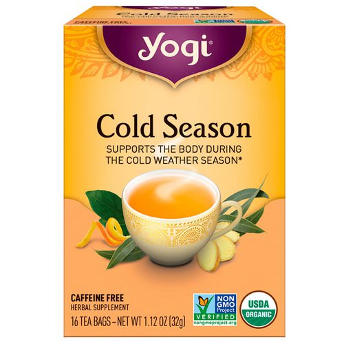 Yogi Tea, Organic, Cold Season, Caffeine Free, 16 Tea Bags, 1.12 oz (32 g) فوائد