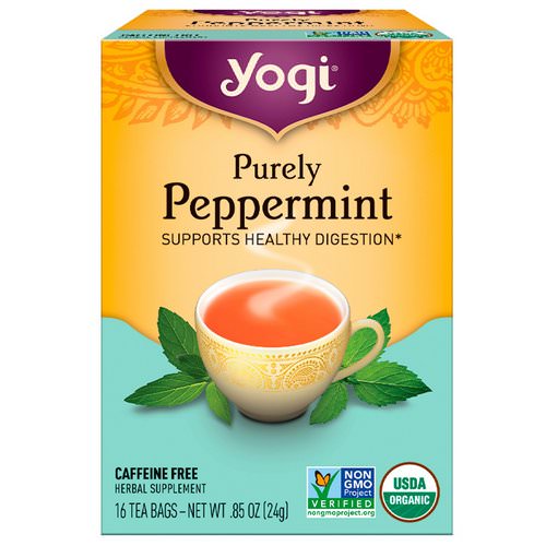 Yogi Tea, Organic, Purely Peppermint, Caffeine Free, 16 Tea Bags, .85 oz (24 g) فوائد