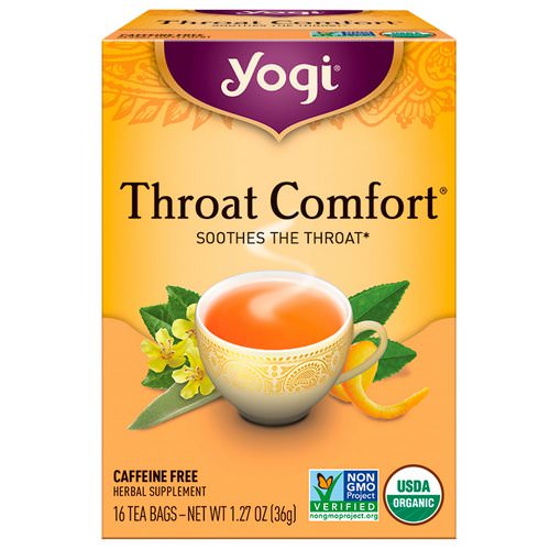 Yogi Tea, Organic, Throat Comfort, Caffeine Free, 16 Tea Bags, 1.27 oz (36 g) فوائد