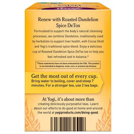 Yogi Tea, Roasted Dandelion Spice Detox, Caffeine Free, 16 Tea Bags, 0.85 oz (24 g):شاي الهندباء, الشاي الطبي