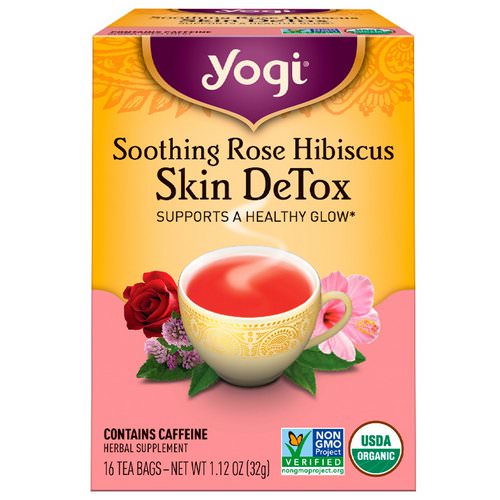 Yogi Tea, Skin DeTox, Soothing Rose Hibiscus, 16 Tea Bags, 1.12 oz (32 g) فوائد