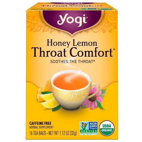 Yogi Tea, Throat Comfort, Honey Lemon, Caffeine Free, 16 Tea Bags, 1.12 oz (32 g) فوائد
