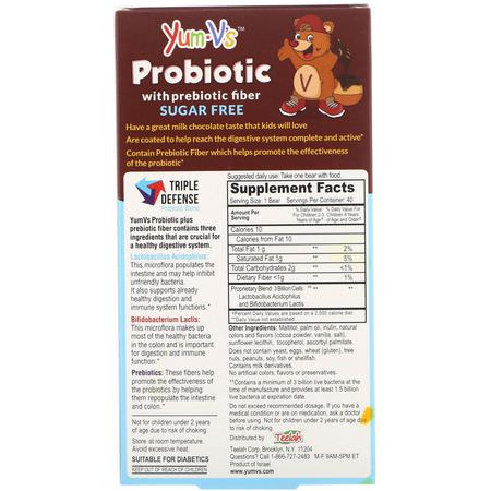 YumV's, Probiotic with Prebiotic Fiber, Milk Chocolate, Sugar-Free, 40 Bears:بر,بي,تيك الأطفال, الصحة