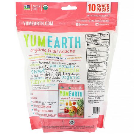 YumEarth, Organic Fruit Snacks, Tropical, 10 Packs, 0.62 oz (17.6 g) Each:,جبات الخضر,ات الخفيفة, الفاكهة