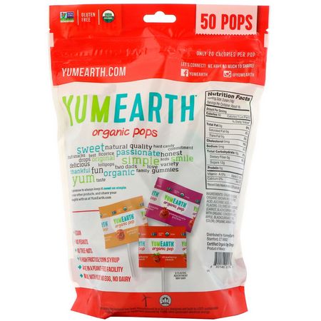 YumEarth, Organic Pops, Assorted Flavors, 50 Pops, 12.3 oz (348.7 g):حل,ى, ش,ك,لاتة