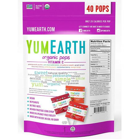 YumEarth, Organic Pops, Vitamin C, Assorted Flavors, 40 Pops, 8.5 oz (241 g):حل,ى, ش,ك,لاتة