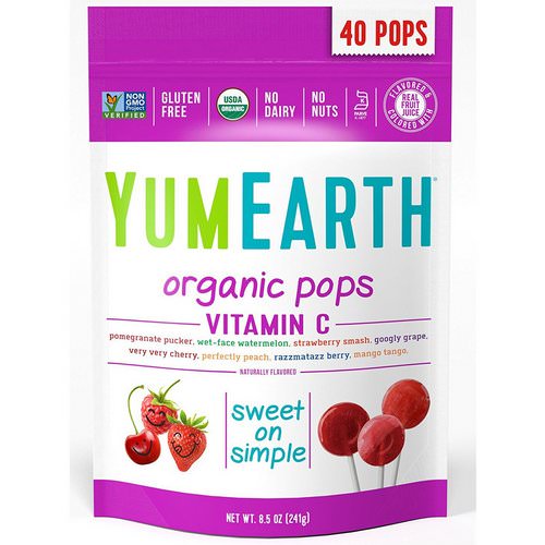YumEarth, Organic Pops, Vitamin C, Assorted Flavors, 40 Pops, 8.5 oz (241 g) فوائد