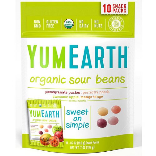 YumEarth, Organic Sour Beans, Assorted Flavors, 10 Snack Packs, 0.7 oz (19.8 g) Each فوائد