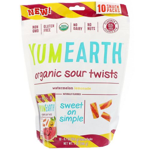 YumEarth, Organic Sour Twists, Watermelon Lemonade, 10 Snack Packs, 0.7 oz (19.8 g) Each فوائد