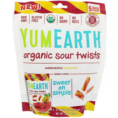 YumEarth, Organic Sour Twists, Watermelon Lemonade, 5 Snack Packs, 0.7 oz (19.8 g) Each فوائد