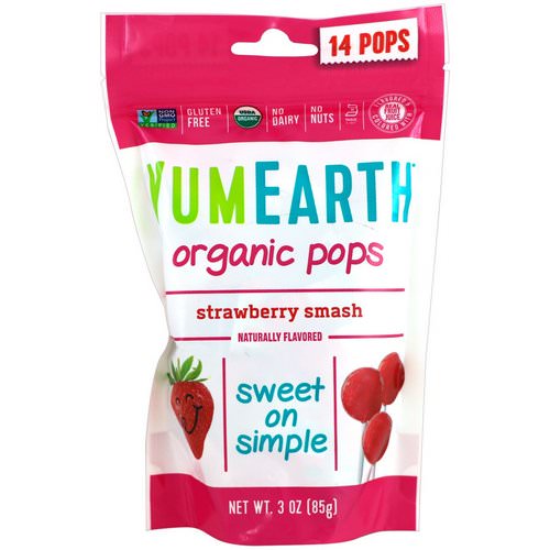 YumEarth, Organic Strawberry Pops, Strawberry Smash, 14 Pops, 3 oz (85 g) فوائد