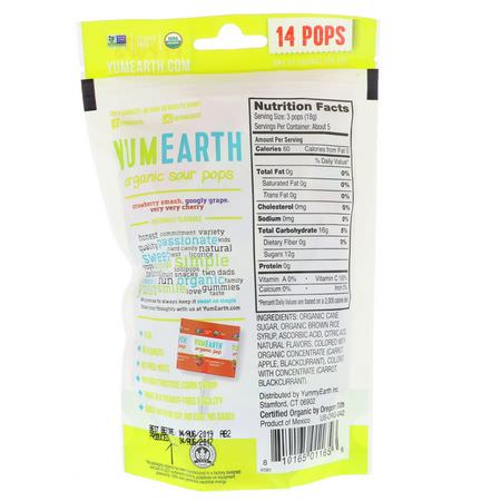 YumEarth, Organics, Sour Pops, Assorted Flavors, 14 Pops, 3 oz (85 g):حل,ى, ش,ك,لاتة