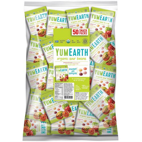 YumEarth, Sour Jelly Beans, Snack Pack (Bulk), 50 Snack Packs, 20 g Each فوائد