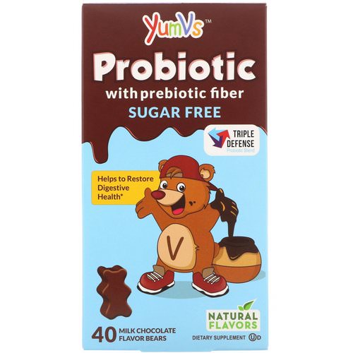 YumV's, Probiotic with Prebiotic Fiber, Milk Chocolate, Sugar-Free, 40 Bears فوائد