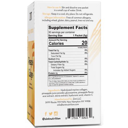 Zint, Pineapple Collagen +, 30 Individual Packets, 5 g Each:مكملات الك,لاجين, المفصل