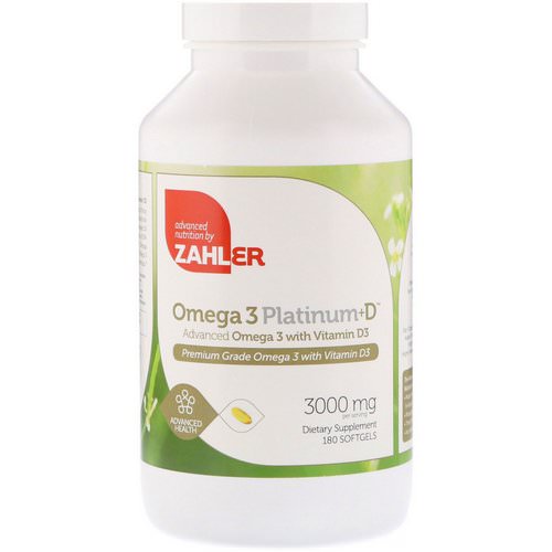 Zahler, Omega 3 Platinum+D, Advanced Omega 3 with Vitamin D3, 3000 mg, 180 Softgels فوائد