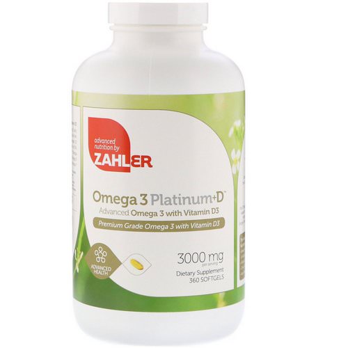 Zahler, Omega 3 Platinum+D, Advanced Omega 3 with Vitamin D3, 3000 mg, 360 Softgels فوائد