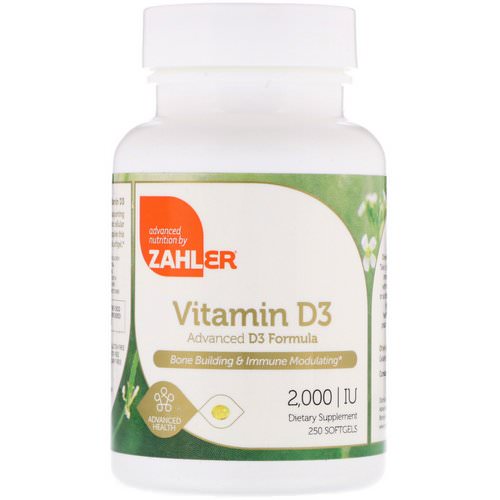 Zahler, Vitamin D3, Advanced D3 Formula, 2,000 IU, 250 Softgels فوائد