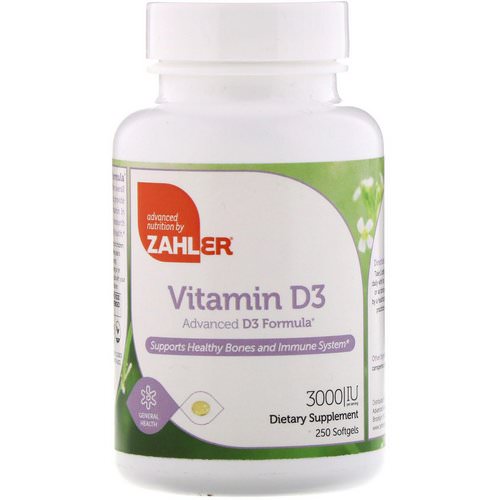 Zahler, Vitamin D3, Advanced D3 Formula, 3000 IU, 250 Softgels فوائد
